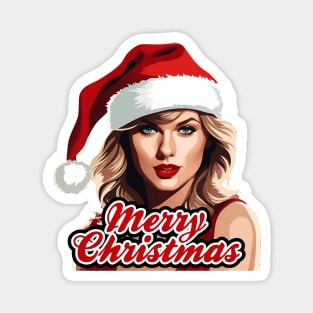 Nice Girl wear Santa Hat - Merry Christmas Design Magnet