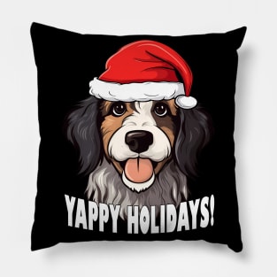 Bernedoodle Christmas Gift Yappy Holidays Santa Dog Pillow