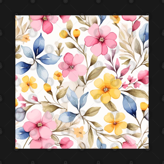 Light Pink and Yellow Flowers Pattern on White by Siha Arts