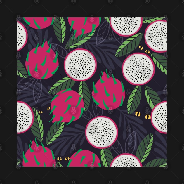 Beautiful pattern with dragonfruits, scary eyes starring in the dark by marina63