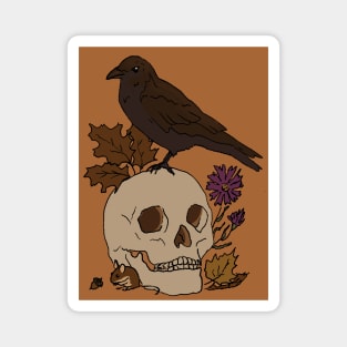 Fall Crow with Skull and Mouse Drawing Magnet