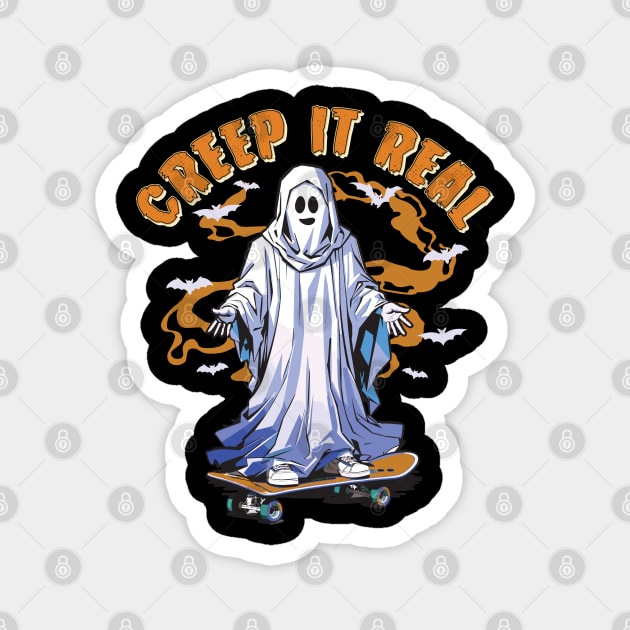 Creep It Real Skateboarding Ghost Retro Halloween Costume Magnet by Graphic Duster