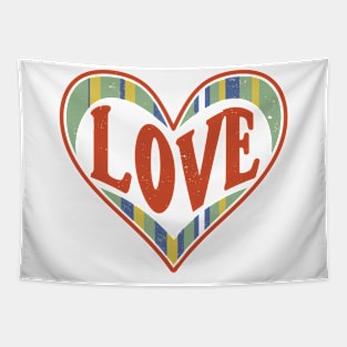 Love Heart Shaped Retro Rainbow Distressed Logo Design Tapestry