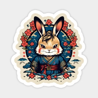 Japanese Samurai Rabbit Tattoo, Kawaii Ninja Rabbit Magnet