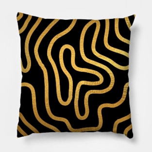 Black Gold colored abstract lines pattern Pillow