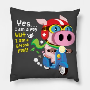 A strong pig ride a scooter 5 Pillow