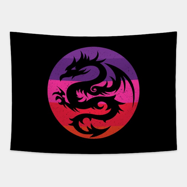 Black Dragon Distressed Sunrise Red Colors Tapestry by MadMando Marketplace