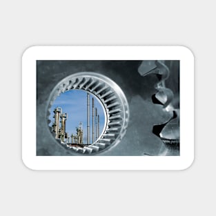 Oil refinery seen through industrial gears (F018/5210) Magnet