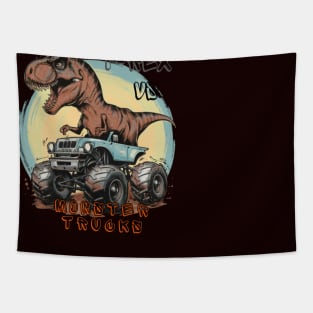 T-REX VS Monster Trucks" Boys and Girls Gift T-Shirt Tapestry