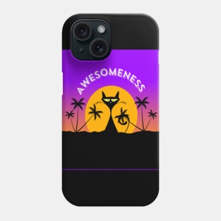 Black Cat In A Tropical Oasis At Night Phone Case