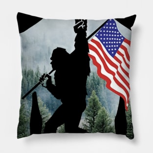 Bigfoot Into The Forest USA Flag Pillow