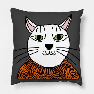 Animals Portrait of Orange Sweater Cat Pillow