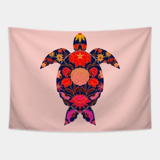 Fiery floral sea turtle Tapestry