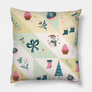 Christmas Patterns | Pink Ice Cream And Snowman Pillow