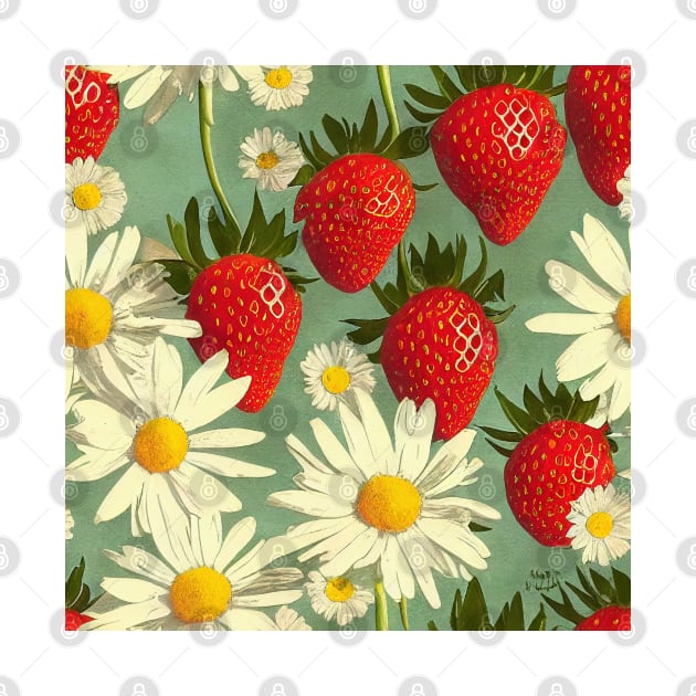 Vintage Floral Cottagecore Romantic Strawberry Daisy Flower Design by VintageFlorals