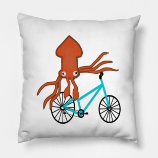 Squid On A Bicycle Teal Pillow