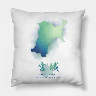 Miyagi Japan Watercolor Map Art Pillow