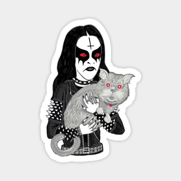 Metal Head with a Cat 2020 Miskeldesign Magnet by miskel