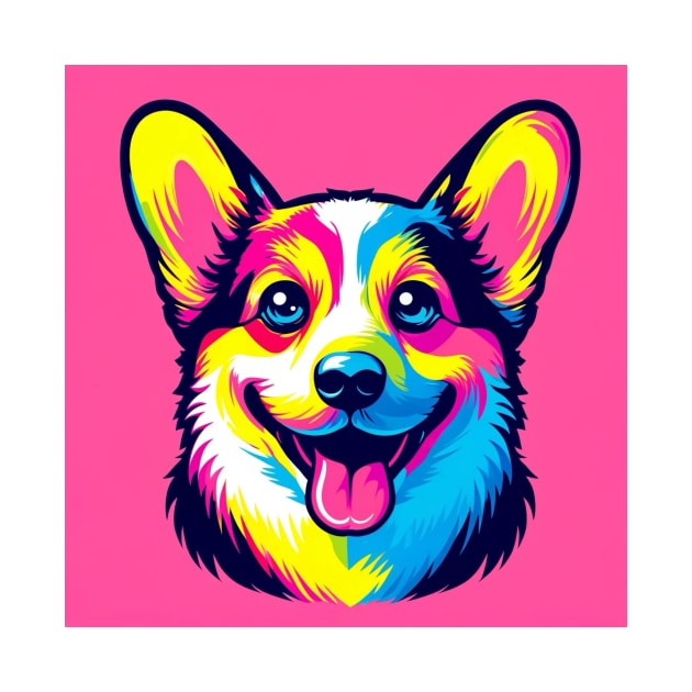 Neon Corgi Dog Portrait Sticker T-shirt by EWNDesigns