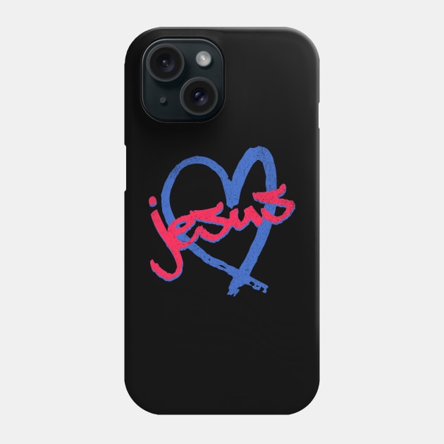 I Love Jesus Vintage 80's & 90's Red and Blue Phone Case by Family journey with God