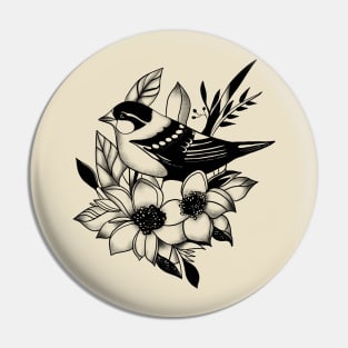 Eternal Flight: Neotraditional Sparrow and Floral Pin