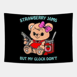 Strawberry Jams But My Glock Don't Funny Bear Meme Tapestry