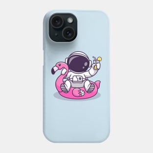 Cute Astronaut On Flamingo Swimming Tires And Orange Juice Cartoon Phone Case