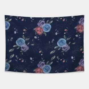 Multiple colour Floral design with dark blue background Tapestry