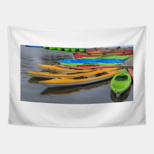 Tied up Kayaks on water Tapestry