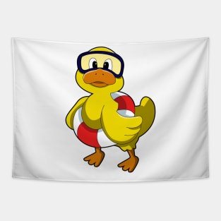 Duck at Swimming with Swim ring & Diving goggles Tapestry