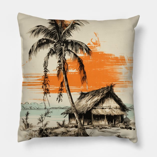 Tiki Hut Pillow by Retro Travel Design