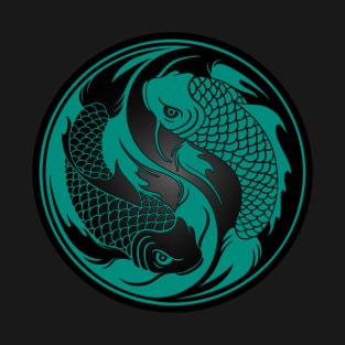 Teal Blue and Black Yin Yang Koi Fish T-Shirt