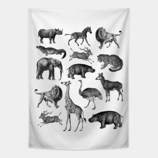 Vintage Animal Safari Collage Tapestry