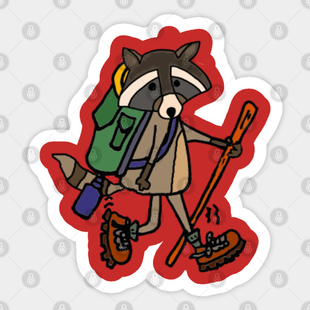Funny Raccoon Hiking Cartoon Raccoon Sticker Teepublic