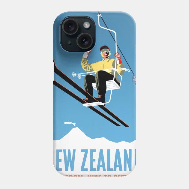 Vintage Travel Poster New Zealand Skiing Phone Case by vintagetreasure