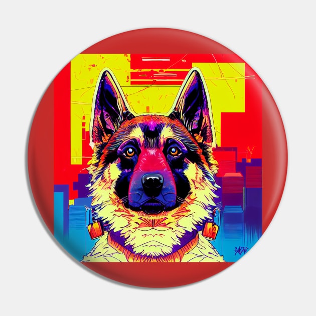 Awesome German Shepherd as 80's Anime Pin by Studiowatermars