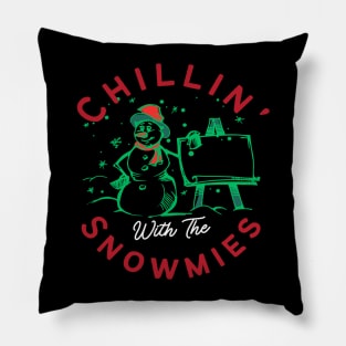 Chillin With The Snowmies Christmas Holiday Design Pillow