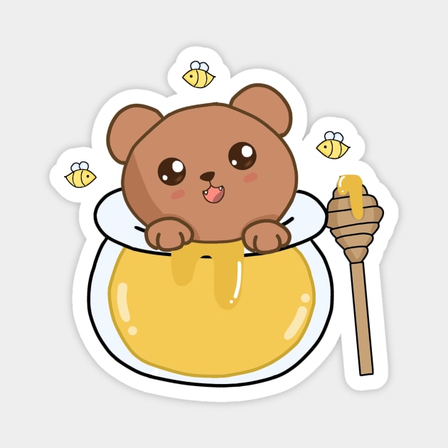 Kawaii Cute Bear Loves Honey, Magnet by logiamerch