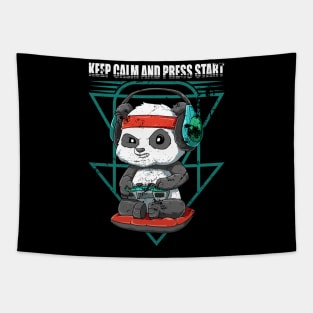 Funny Panda Gaming Gamer keep calm and press start Tapestry