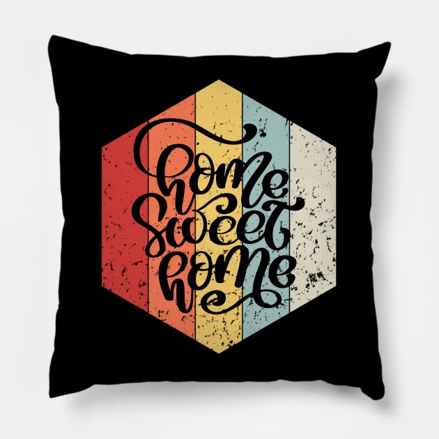 Home Decor Quote - Home Sweet Home Retro Vintage Sunset Pillow by Inspire Enclave