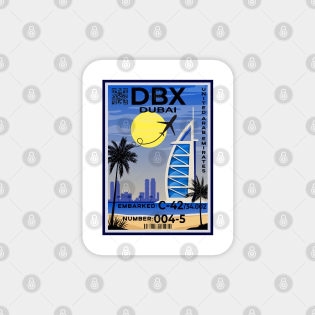 Dubai International Airport Code United Arab Emirates Boarding Pass DBX Magnet by DD2019