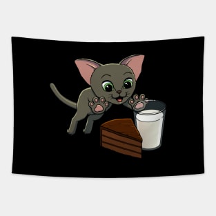 Oriental Shorthair Cat excited to have Chocolate Cake with Milk Tapestry