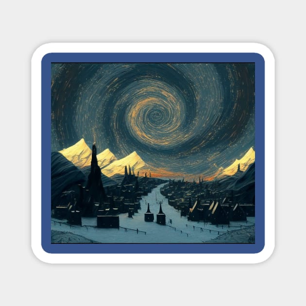 Starry Night Over Hogsmeade Village Magnet by Grassroots Green