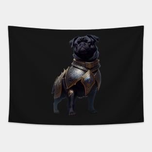 Mighty Black Pug in Heavy Mythical Armor Tapestry