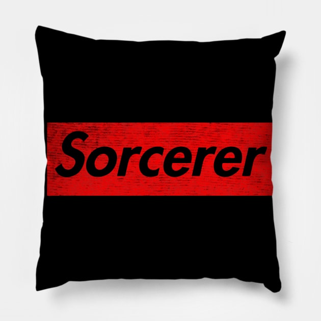 Sorcerer aqua red Pillow by Sendumerindu