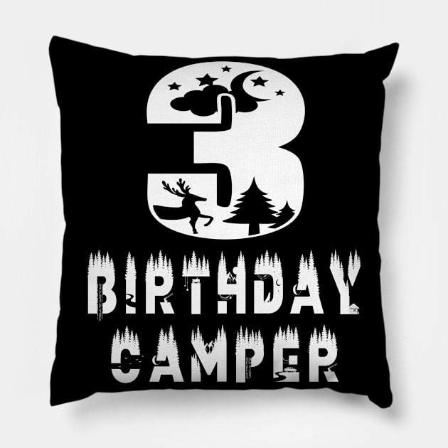 3rd Birthday Camper 3 Years Old Camping Lover Theme Party print Pillow by Grabitees