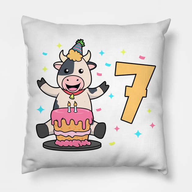 I am 7 with cow - kids birthday 7 years old Pillow by Modern Medieval Design