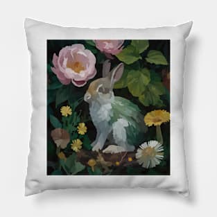 watercolor flowers surrounding a wild rabbit Pillow