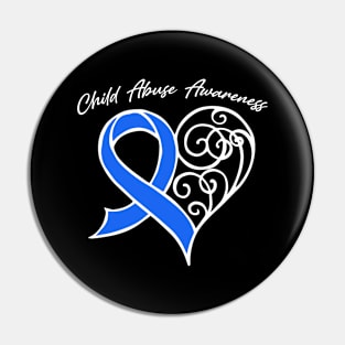 Child Abuse Awareness Heart Ribbon Gift Valentines Day - In This Family Nobody Fights Alone Pin