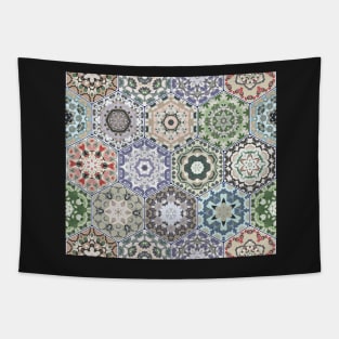 Hexagonal Oriental and ethnic motifs in patterns. Tapestry